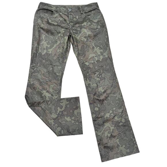 Y2K Express Camo Shiny Low Rise Bootcut Stretch Boho Grunge Pants 7/8 Disco Edgy - Picture 1 of 5
